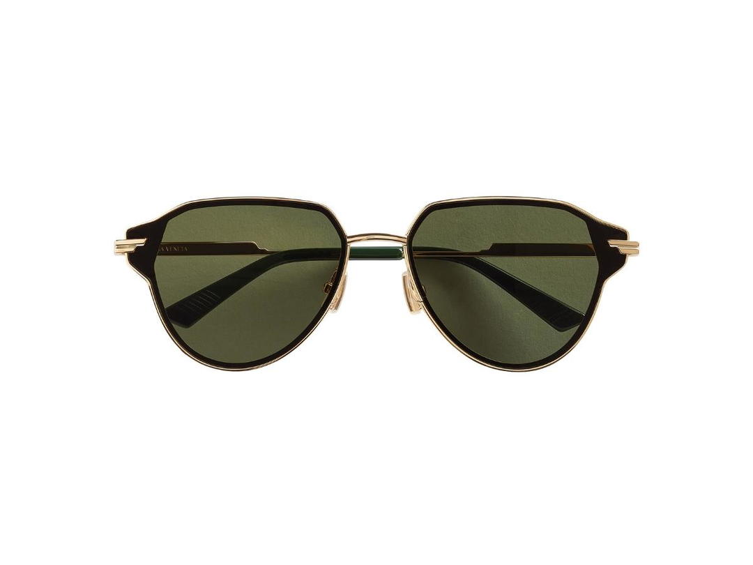 Bottega Veneta Bottega Veneta Glaze Metal Aviator Sunglasses In Gold Metal With Green Lenses