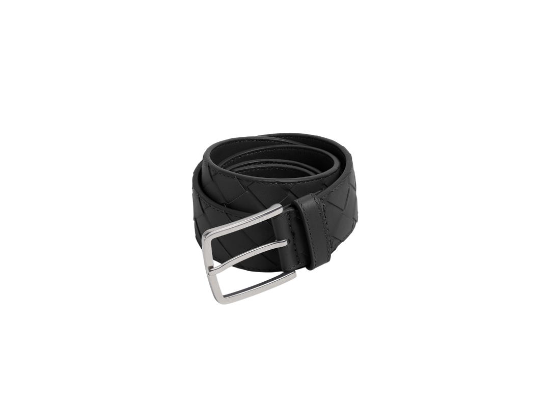 Bottega Veneta Bottega Veneta Intrecciato Belt In a Blown-Up Intreccio Weave Smooth Leather With Silver Finish Hardware Nero