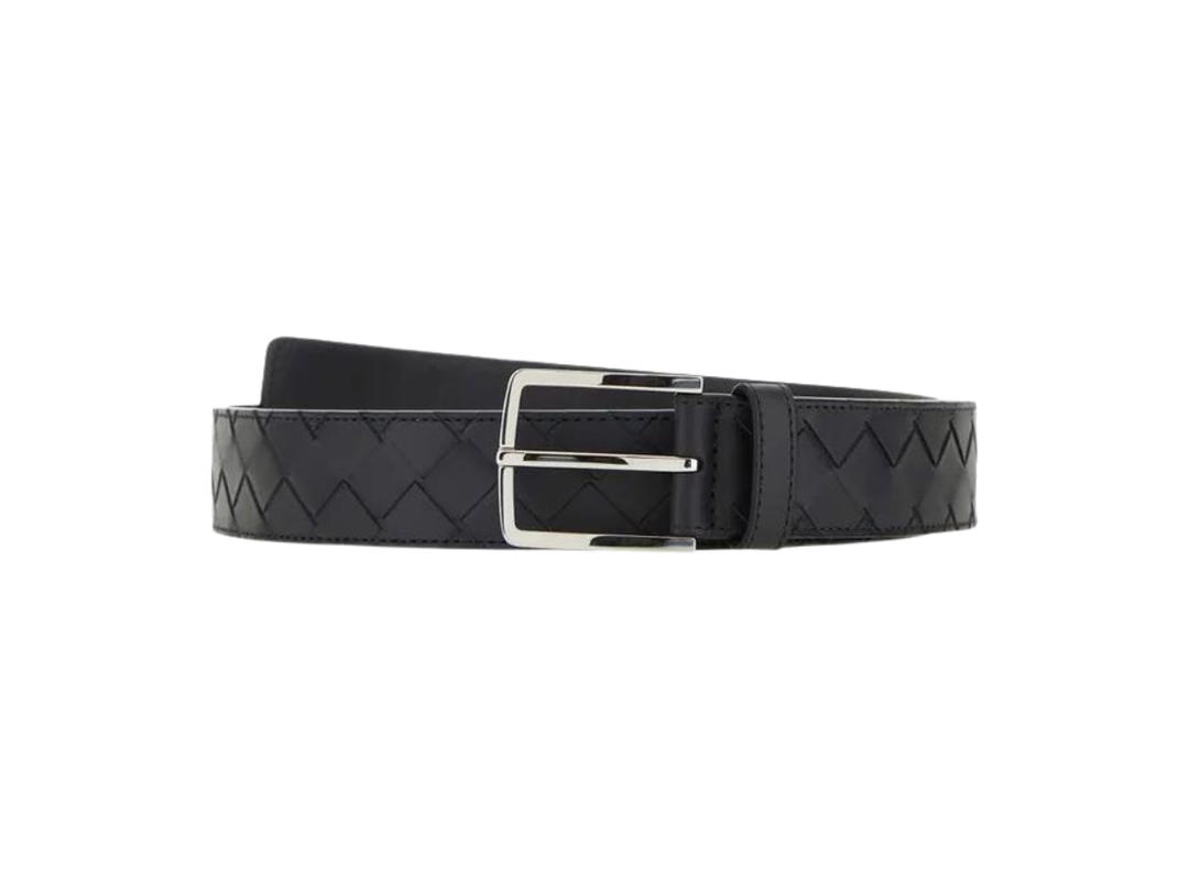 Bottega Veneta Bottega Veneta Intrecciato Belt In Natural Leather Cowhide With Sliver Hardware Black