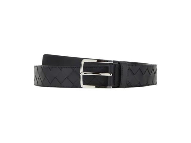 Bottega Veneta Bottega Veneta Intrecciato Belt In Natural Leather Cowhide With Sliver Hardware Black - view 1