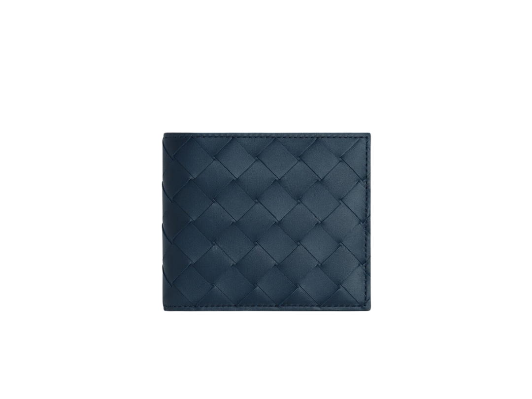 Bottega Veneta Bottega Veneta Intrecciato Bi-Fold Wallet In Calfskin With Eight Card Slots Deep Blue