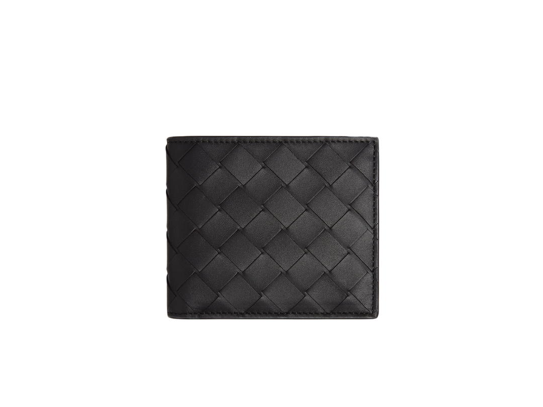 Bottega Veneta Bottega Veneta Intrecciato Bi-Fold Wallet With Coin Purse In Calfskin With Silver Finish Hardware Black-Glass