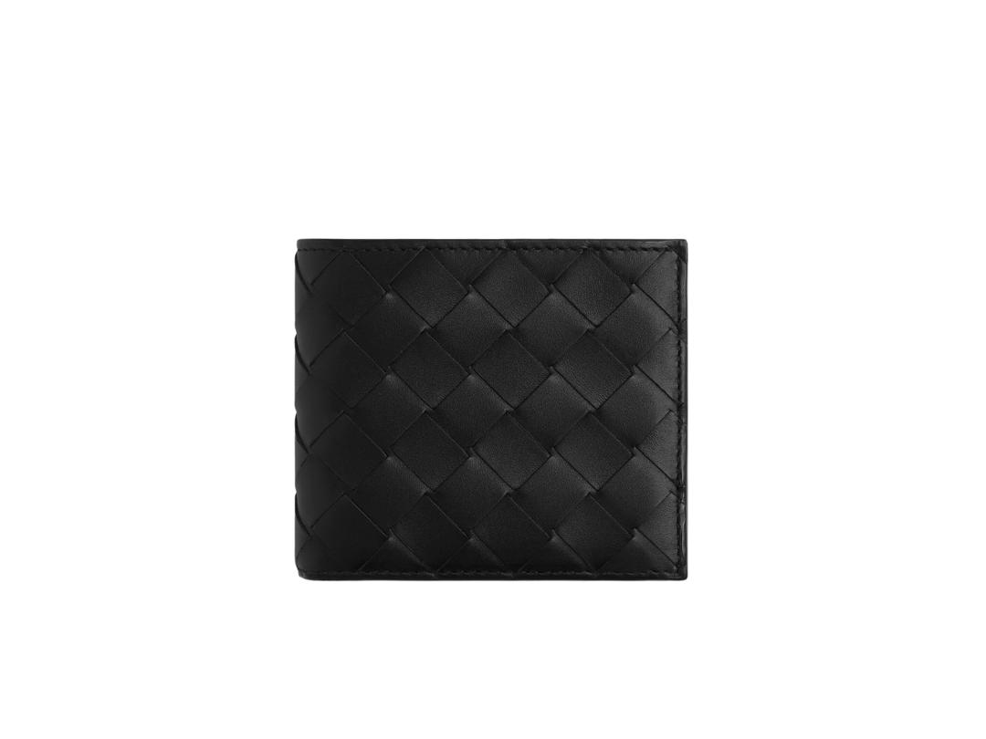 Bottega Veneta Bottega Veneta Intrecciato Bi-Fold Wallet With Coin Purse In Calfskin With Silver Finish Hardware Black-Red Stone