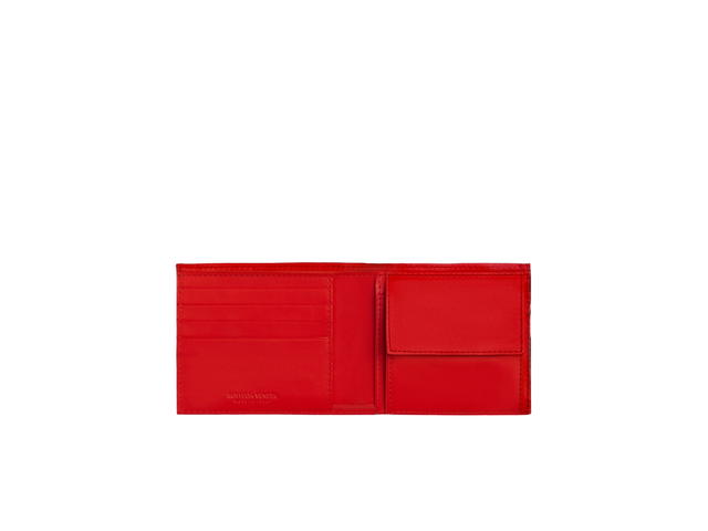 Bottega Veneta Bottega Veneta Intrecciato Bi-Fold Wallet With Coin Purse In Calfskin With Silver Finish Hardware Black-Red Stone - view 3