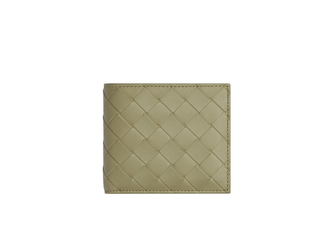 Bottega Veneta Bottega Veneta Intrecciato Bi-Fold Wallet With Coin Purse In Calfskin With Silver Finish Hardware Travertine-Parakeet