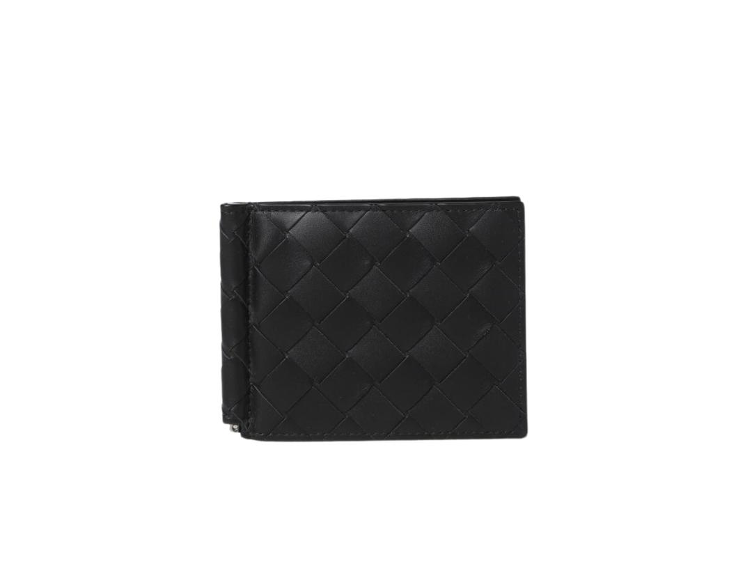 Bottega Veneta Bottega Veneta Intrecciato Bill Clip Wallet In Calfskin With Silver Finish Hardware Black-Black