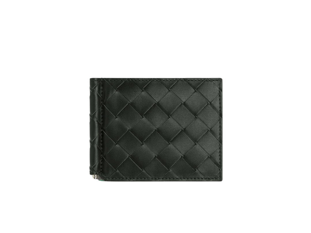 Bottega Veneta Bottega Veneta Intrecciato Bill Clip Wallet In Calfskin With Silver Finish Hardware Dark Green-Mermaid