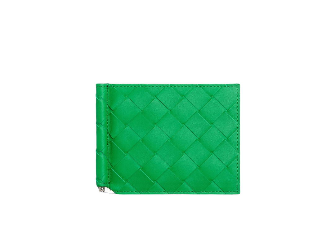 Bottega Veneta Bottega Veneta Intrecciato Bill Clip Wallet In Calfskin With Silver Finish Hardware Parakeet