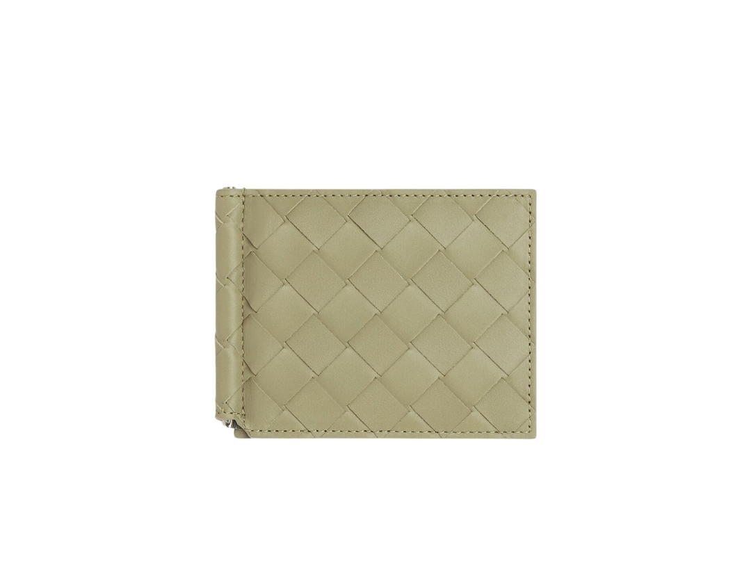 Bottega Veneta Bottega Veneta Intrecciato Bill Clip Wallet In Calfskin With Silver Finish Hardware Travertine