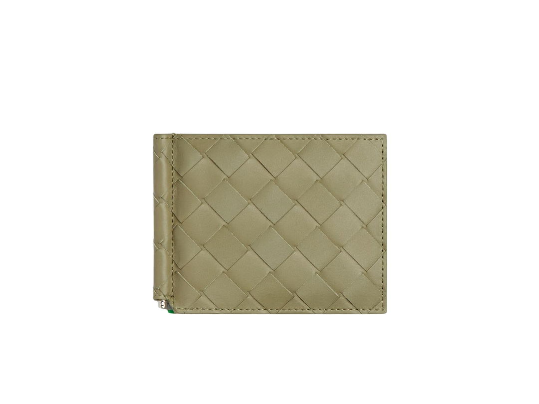 Bottega Veneta Bottega Veneta Intrecciato Bill Clip Wallet In Calfskin With Silver Finish Hardware Travertine-Parakeet