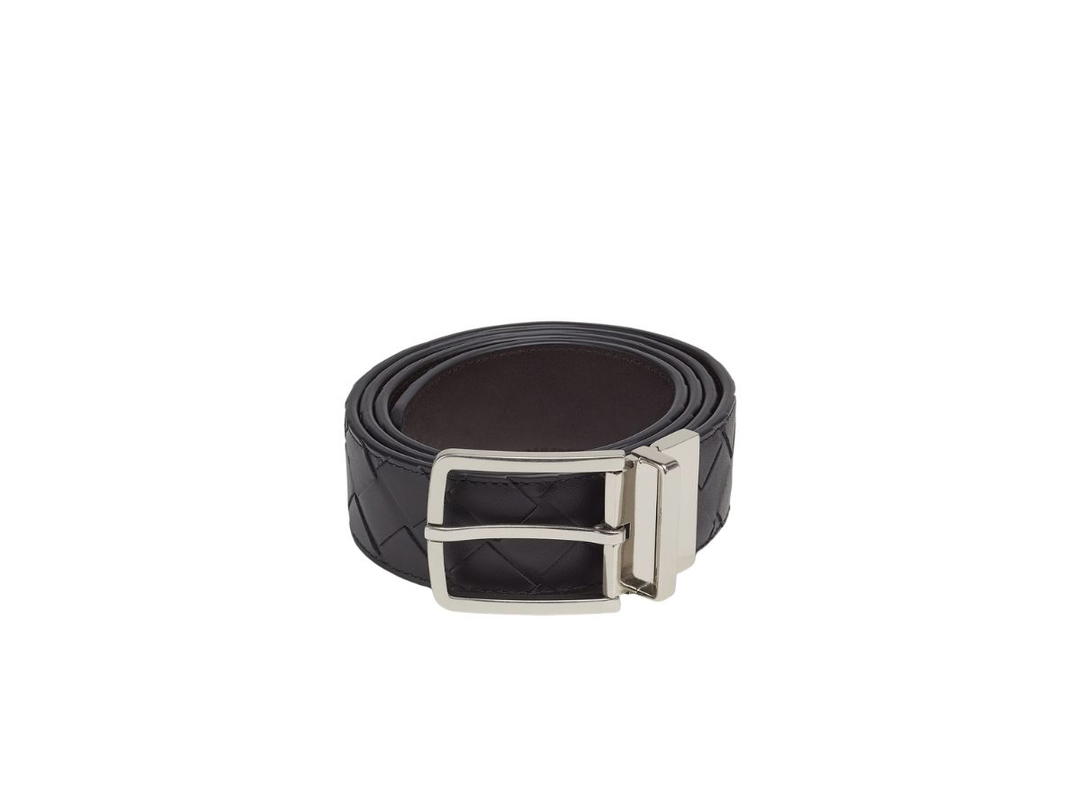 Bottega Veneta Bottega Veneta Intrecciato Reversible Belt In Calfskin With Silver Finish Hardware Black-Fondant