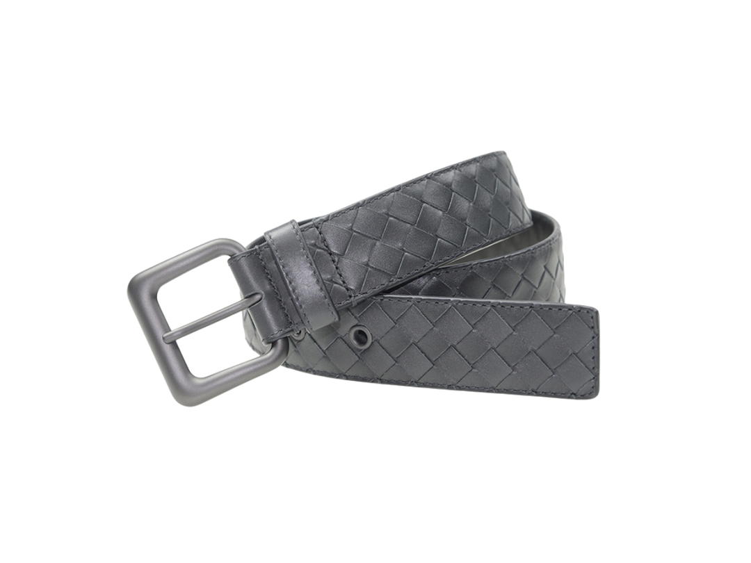 Bottega Veneta Bottega Veneta Intrecciato VN Men's Belt In Lambskin Leather With Gunmetal Hardware Gray