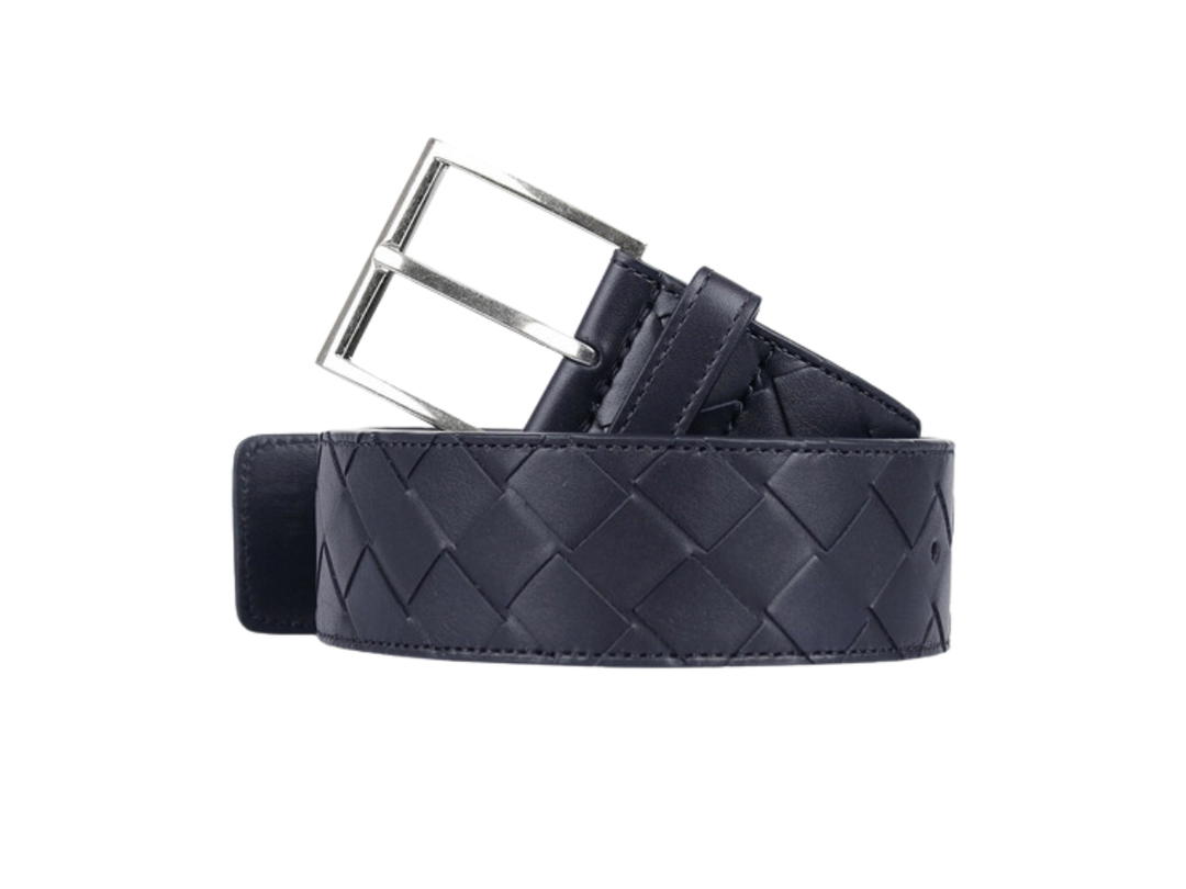 Bottega Veneta Bottega Veneta Intrecciato Weave Belt In Calfskin Leather With Sliver Hardware Navy