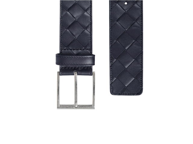 Bottega Veneta Bottega Veneta Intrecciato Weave Belt In Calfskin Leather With Sliver Hardware Navy - view 2