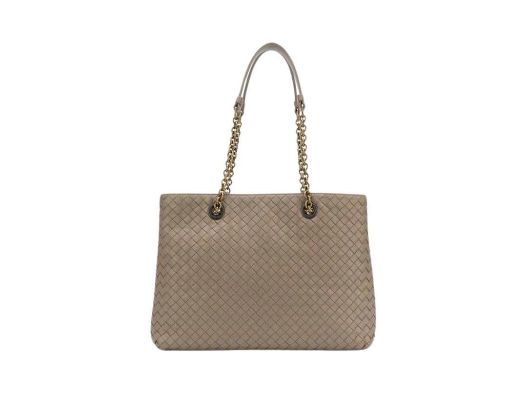 Bottega Veneta Bottega Veneta Medium Double Chain Tote In Intrecciato Nappa With Gold Finish Hardware Grey