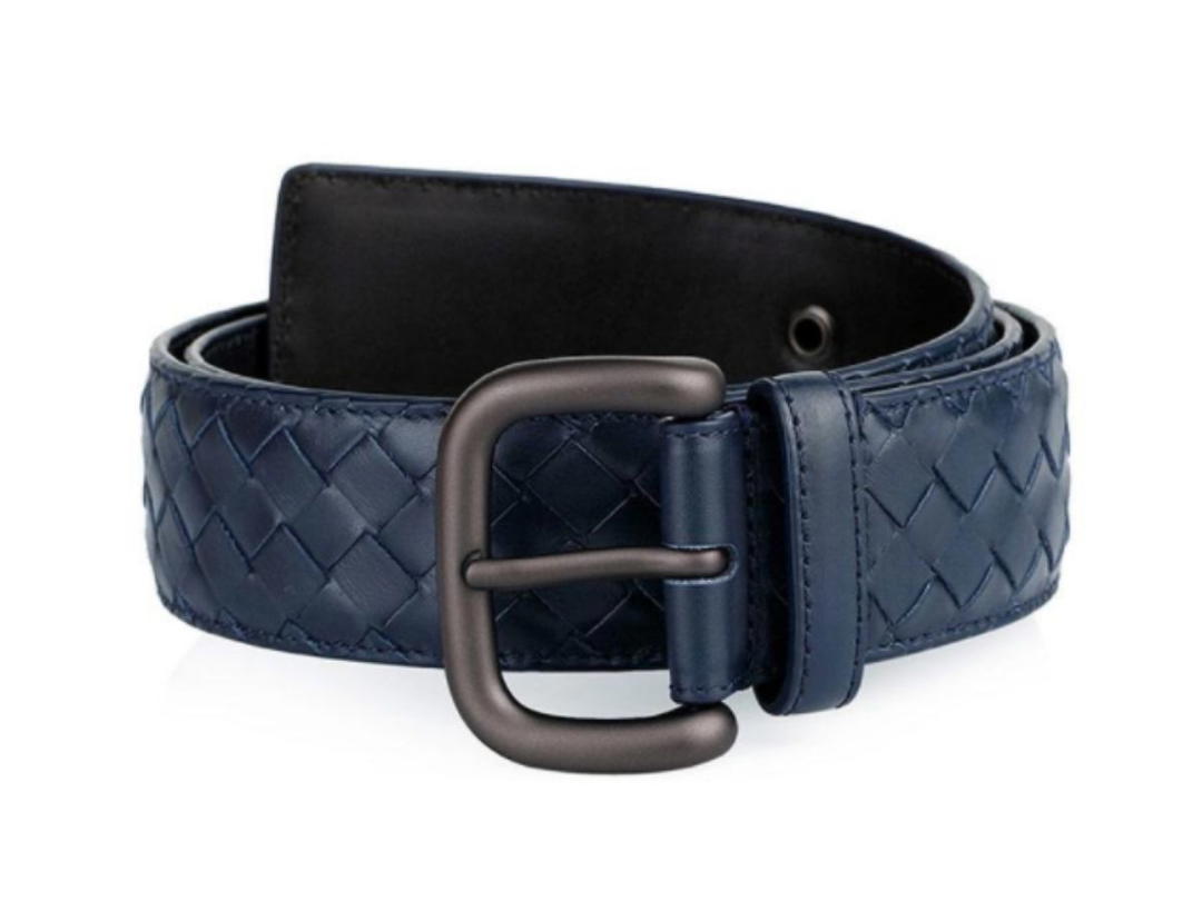 Bottega Veneta Bottega Veneta Men's Blue Cowhide Woven Belt 73784 V4650 4013