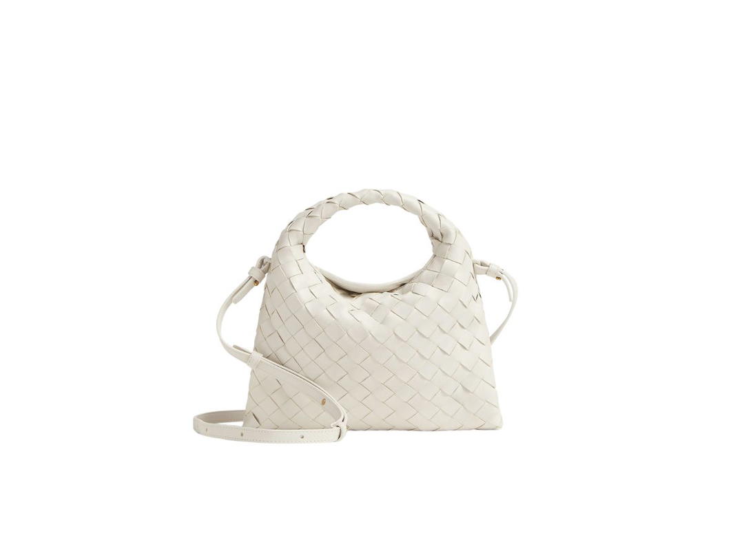 Bottega Veneta Bottega Veneta Mini Hop In Calfskin Leather With Brass Finish Hardware White