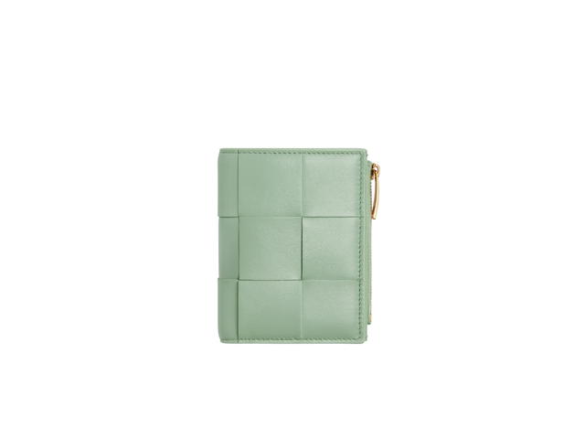 Bottega Veneta Bottega Veneta Small Cassette Bi-Fold Zip Wallet In Calfskin Intreccio Leather With Gold Finish Hardware New Sauge - view 1