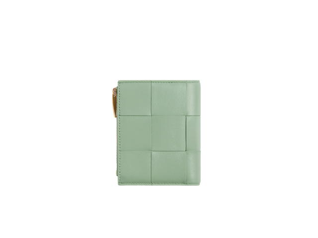 Bottega Veneta Bottega Veneta Small Cassette Bi-Fold Zip Wallet In Calfskin Intreccio Leather With Gold Finish Hardware New Sauge - view 2