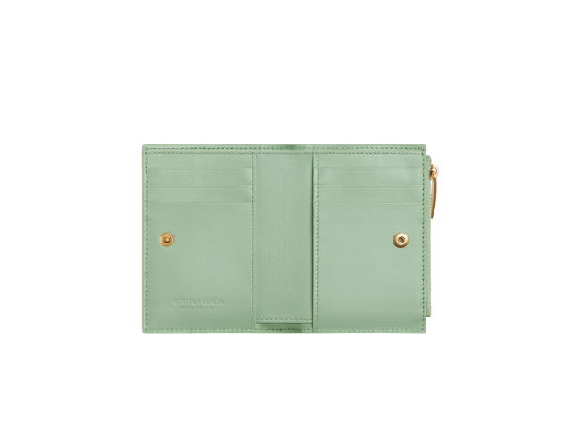 Bottega Veneta Bottega Veneta Small Cassette Bi-Fold Zip Wallet In Calfskin Intreccio Leather With Gold Finish Hardware New Sauge - view 3