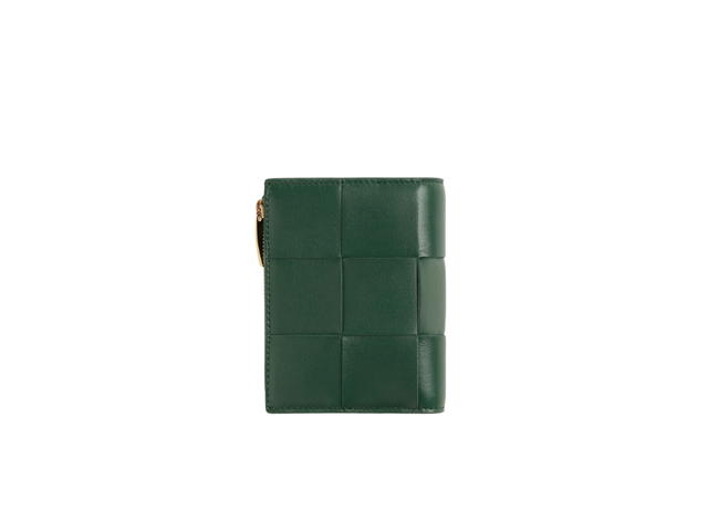 Bottega Veneta Bottega Veneta Small Cassette Bi-Fold Zip Wallet In Calfskin Intreccio Leather With Gold Finish Hardware Raintree - view 2