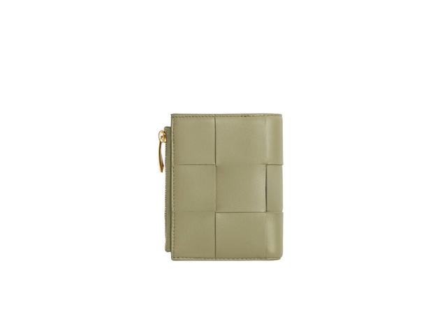 Bottega Veneta Bottega Veneta Small Cassette Bi-Fold Zip Wallet In Calfskin Intreccio Leather With Gold Finish Hardware Travertine - view 2