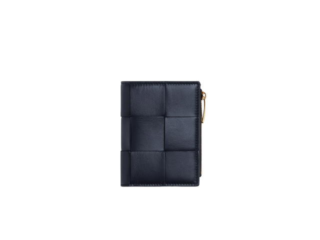 Bottega Veneta Bottega Veneta Small Cassette Bi-Fold Zip Wallet In Calfskin Intreccio Leather With Gold Finish Space - view 1