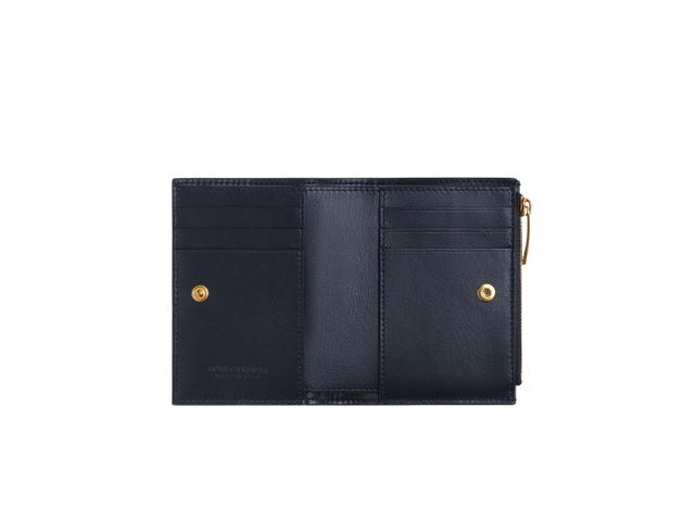 Bottega Veneta Bottega Veneta Small Cassette Bi-Fold Zip Wallet In Calfskin Intreccio Leather With Gold Finish Space - view 3