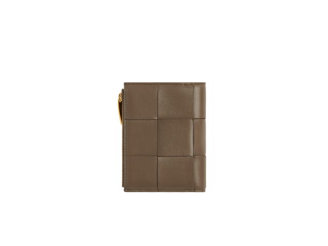 Bottega Veneta Bottega Veneta Small Cassette Bi-Fold Zip Wallet In Intreccio Leather With Gold Finish Hardware Taupe Grey - view 2