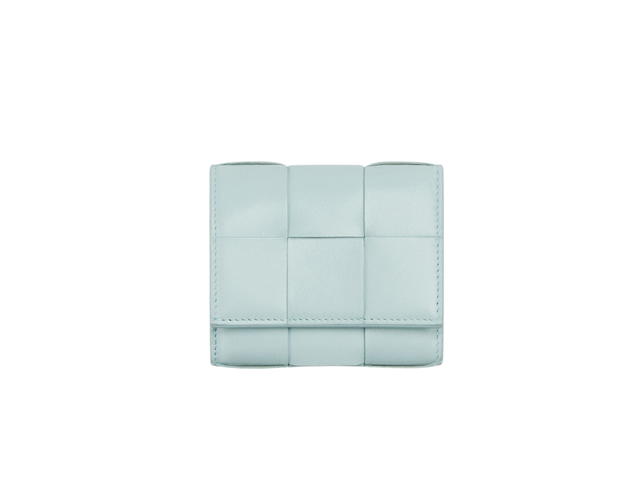 Bottega Veneta Bottega Veneta Small Cassette Tri-Fold Zip Wallet In Lambskin With Gold Finish Hardware Teal Washed - view 1