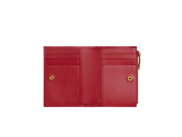 Bottega Veneta Bottega Veneta Small Intrecciato Bi-Fold Zip Wallet In Lambskin With Gold Finish Hardware Six Card Slots Apple Candy - view 2