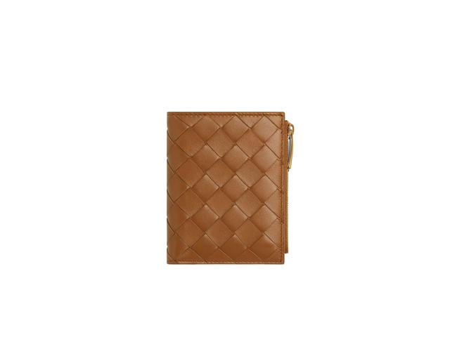 Bottega Veneta Bottega Veneta Small Intrecciato Bi-Fold Zip Wallet In Lambskin With Gold Finish Hardware Wood - view 1