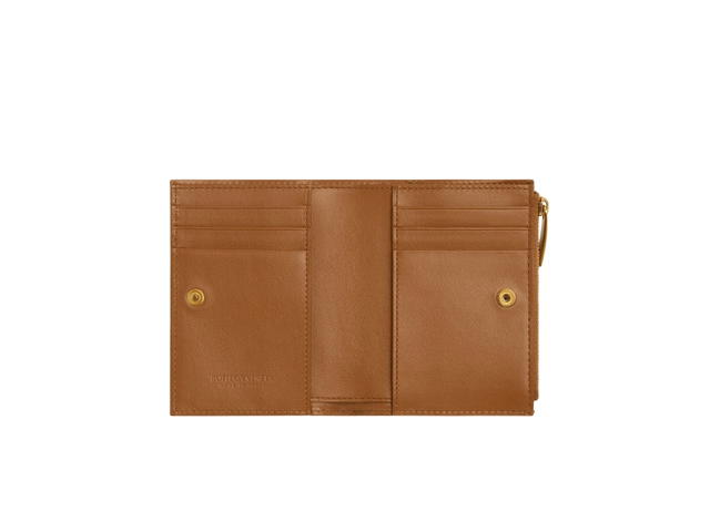 Bottega Veneta Bottega Veneta Small Intrecciato Bi-Fold Zip Wallet In Lambskin With Gold Finish Hardware Wood - view 2