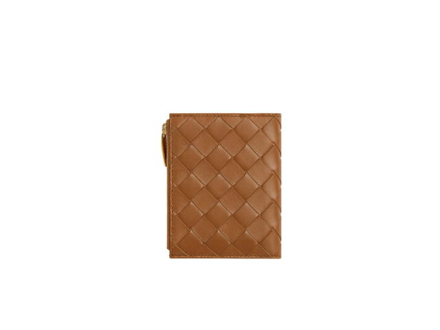 Bottega Veneta Bottega Veneta Small Intrecciato Bi-Fold Zip Wallet In Lambskin With Gold Finish Hardware Wood - view 3