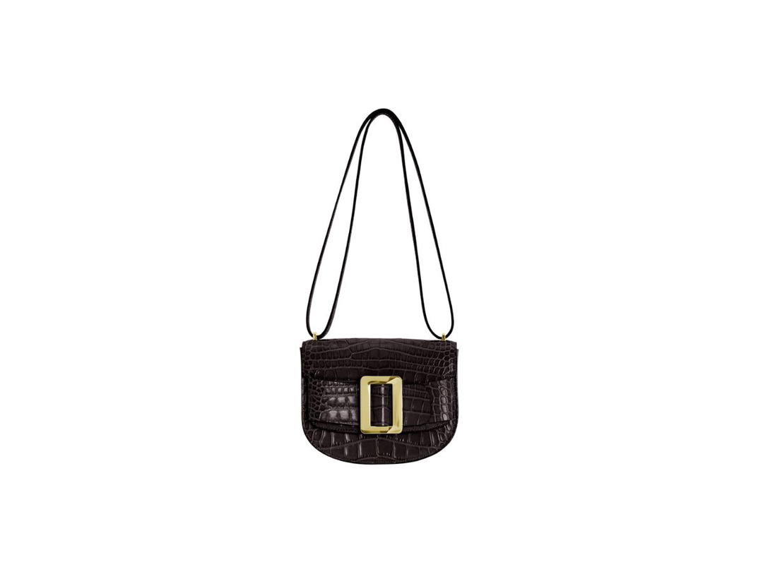 Boyy Boyy Buckle Saddle In Croc-Embossed Calfskin Leather With Metal Buckle And Leather Belt Espresso Black