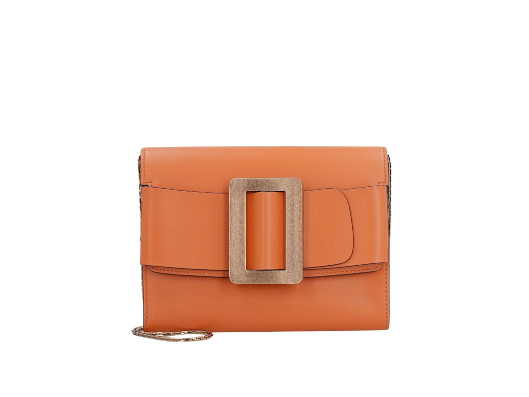 Boyy Boyy Buckle Travel Case In Smooth Leather With Bronze Metal Hardware Orange