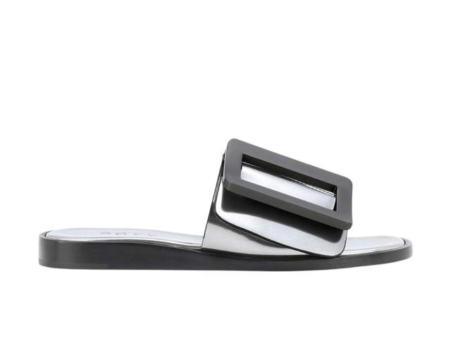 Boyy Boyy Embellished Leather Sandals In Metallic Silver - view 1