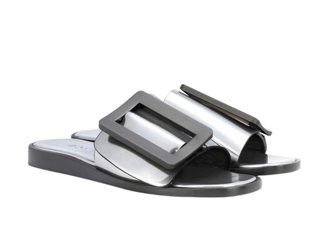 Boyy Boyy Embellished Leather Sandals In Metallic Silver - view 3