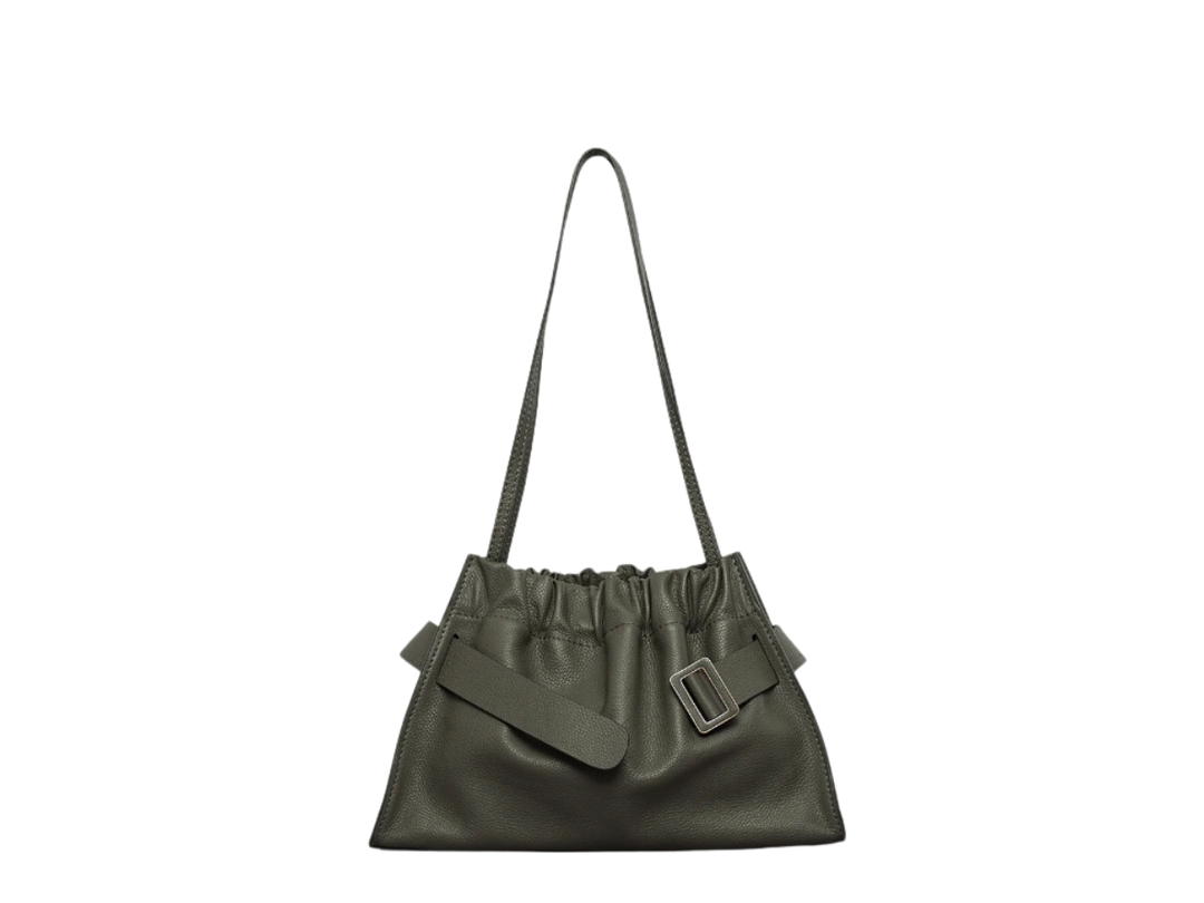 Boyy Boyy Scrunchy Satchel In Calfskin Soft Leather Bag With Metal and Leather Buckle Hojicha