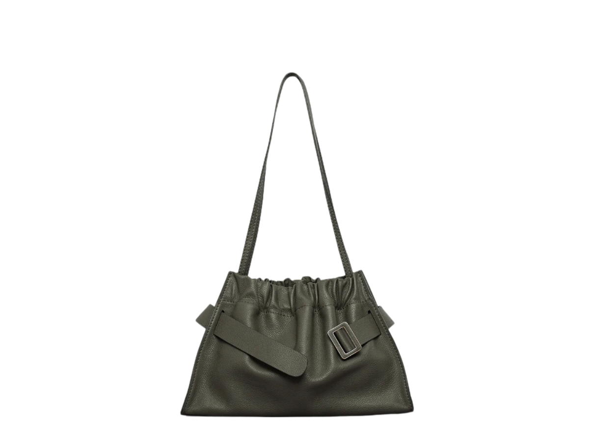 Boyy Boyy Scrunchy Satchel In Calfskin Soft Leather Bag With Metal and Leather Buckle Hojicha