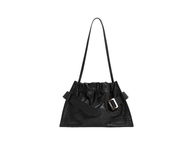 Boyy Boyy Scrunchy Satchel Soft Croc-Embossed In Calfskin Leather With Metal And Leather Buckle And Leather Belt Black - view 1