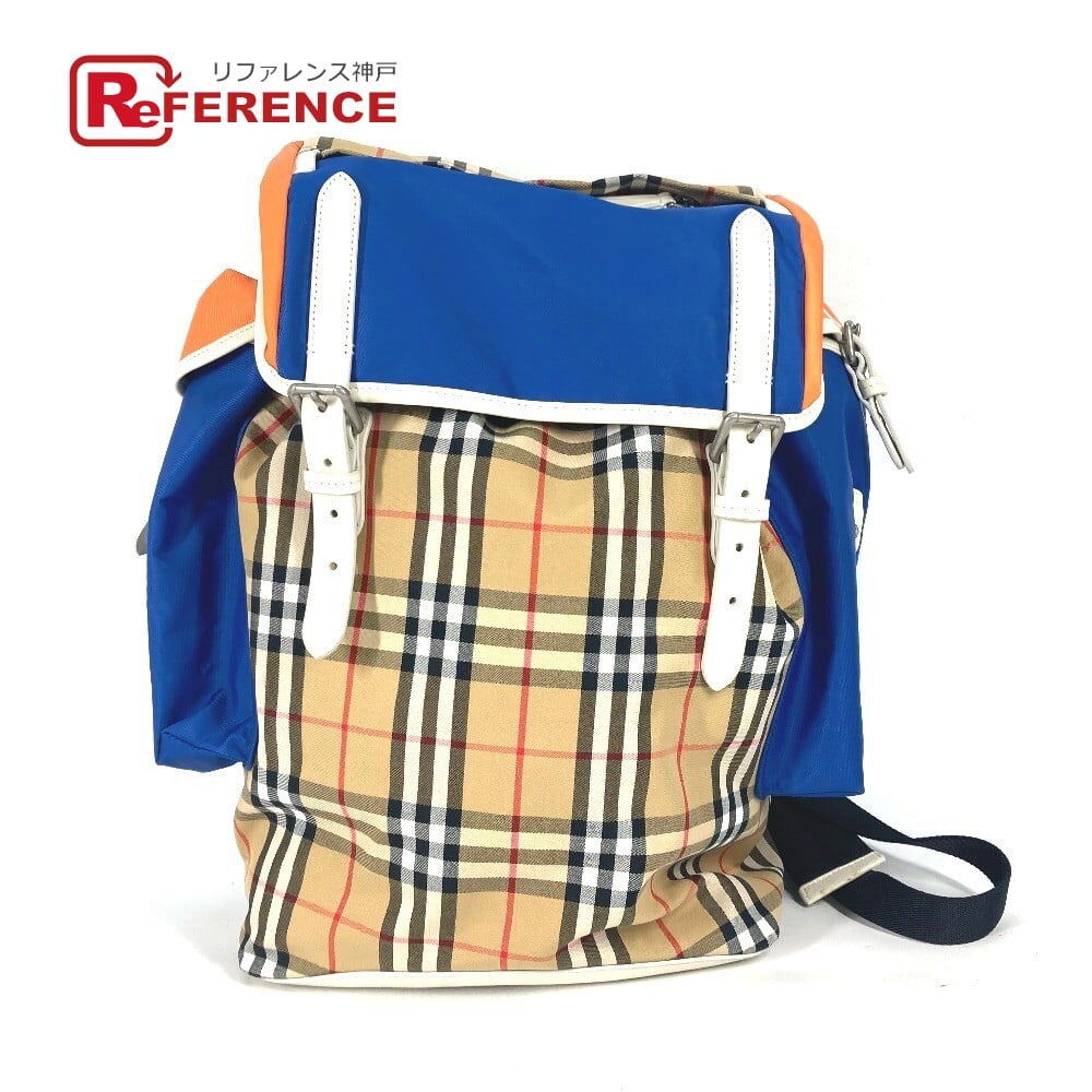 Burberry BURBERRY 4078448 Bag check Backpack Leather/Canvas Beige/Orange x blue