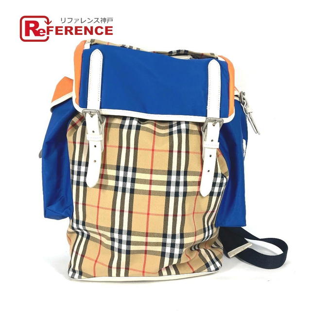 Burberry BURBERRY 4078448 Bag check Backpack Leather/Canvas Beige/Orange x blue - view 1