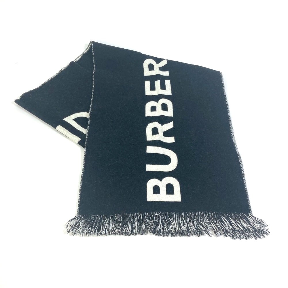 Burberry BURBERRY 80085081 bicolor fringe Scarf logo Scarf wool Black x White