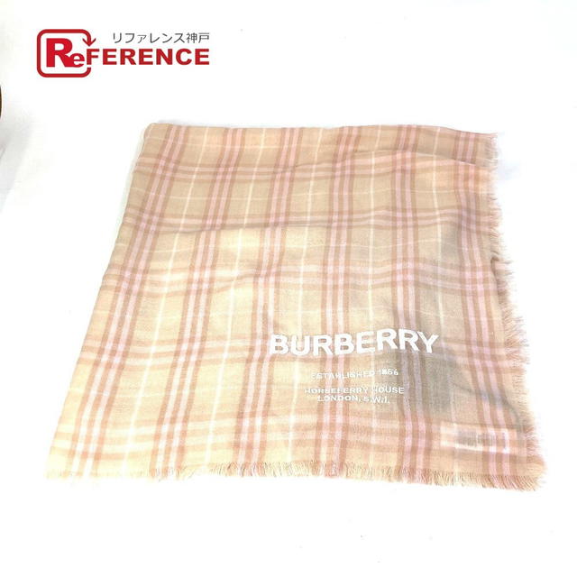 Burberry BURBERRY 8011095 check logo Stole/Shawl fringe Scarf Cashmere Pink/Beige - view 1