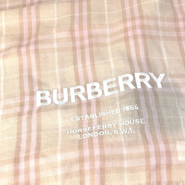 Burberry BURBERRY 8011095 check logo Stole/Shawl fringe Scarf Cashmere Pink/Beige - view 3
