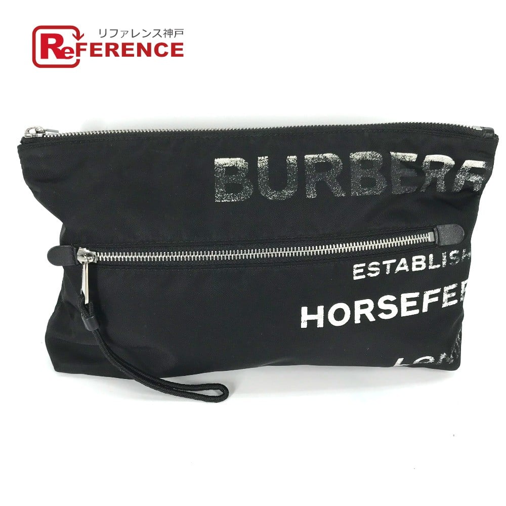 Burberry BURBERRY 8014756 Horse ferry HORSEFERRY bag pouch Clutch bag Nylon Black/White
