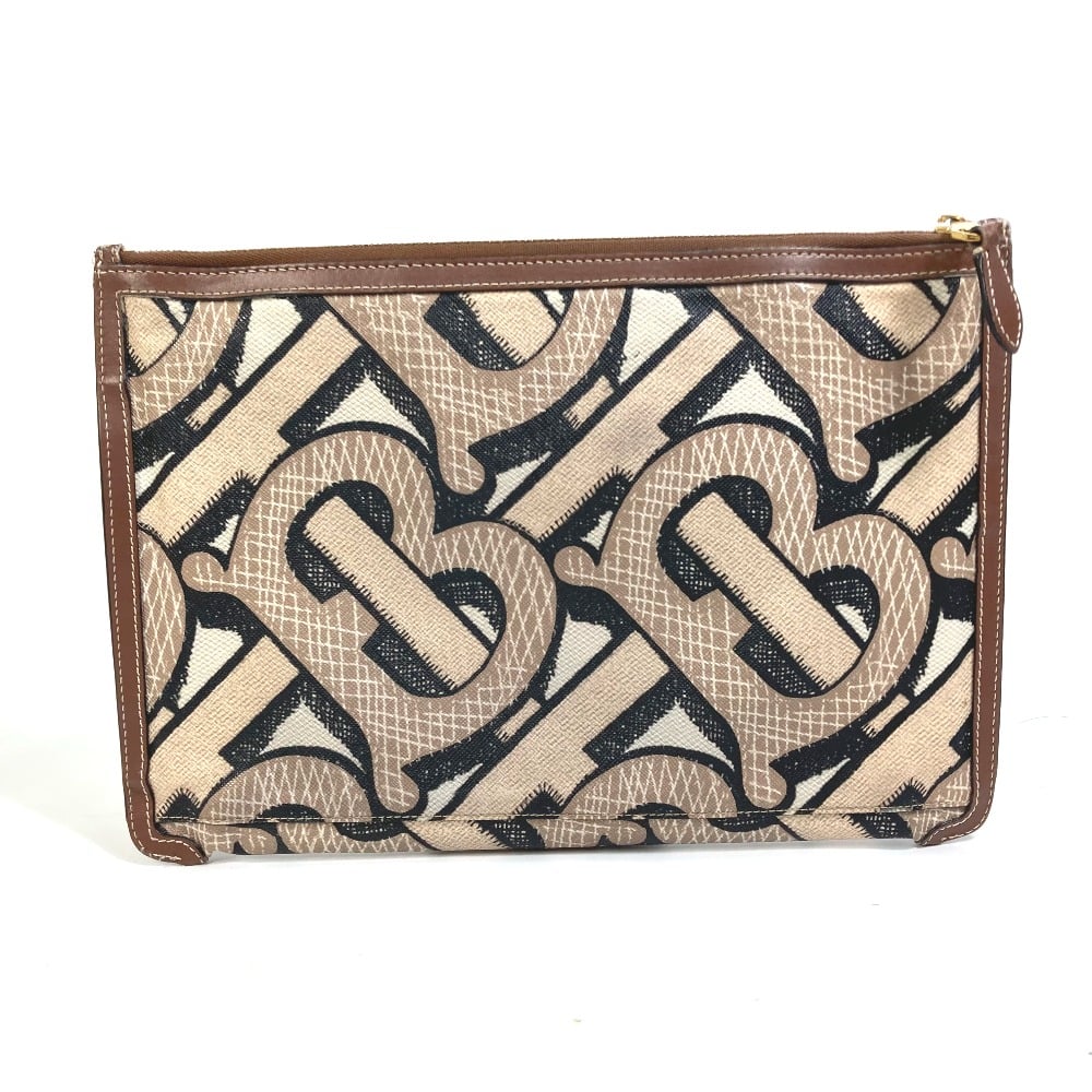Burberry BURBERRY bag TB whole pattern fastener zip Clutch bag PVC/Leather Brown