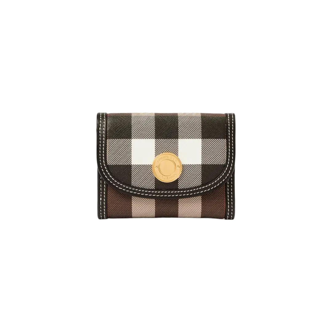 Burberry Burberry Check  and Leather Small Folding Wallet Dark Birch Brown