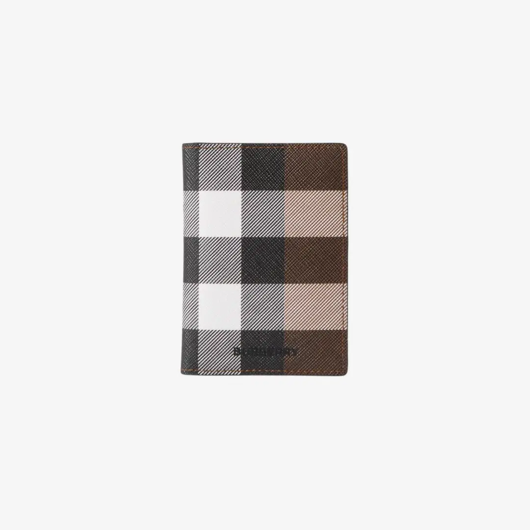 Burberry Burberry Check and Leather Folding Card Case Dark Birch Brown